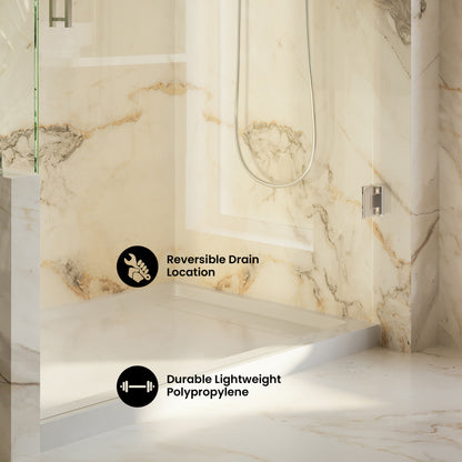 Marquette 60 x 32 Shower Pan Base with Reversible Drain in Glossy White