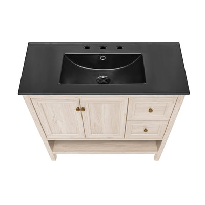 Chateau 36" Freestanding Bathroom Vanity in White Oak with Black 3-Hole Widespread Sink Top