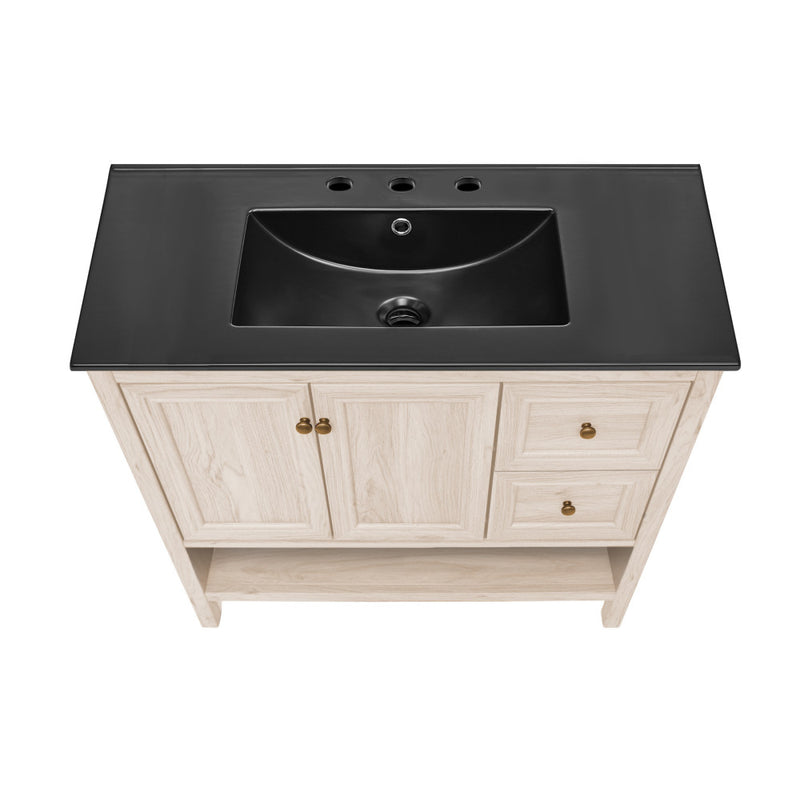 Chateau 36" Freestanding Bathroom Vanity in White Oak with Black 3-Hole Widespread Sink Top