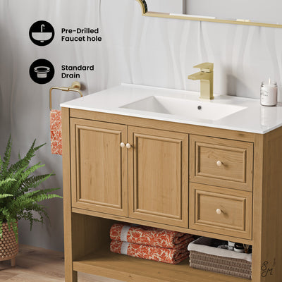 Château 36" Freestanding Bathroom Vanity in Golden Oak with Sink Top