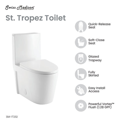 St. Tropez One Piece Elongated Toilet Right Side Flush 1.28 gpf