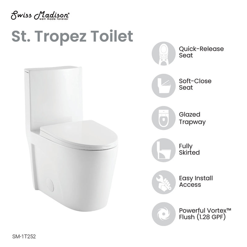 St. Tropez One Piece Elongated Toilet Right Side Flush 1.28 gpf