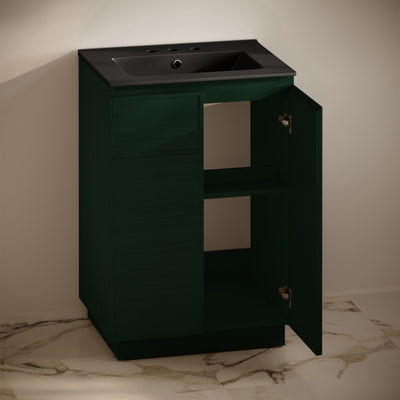 St. Tropez 24" Freestanding Bathroom Vanity in Green Oak with Black 3-Hole Widespread Sink Top