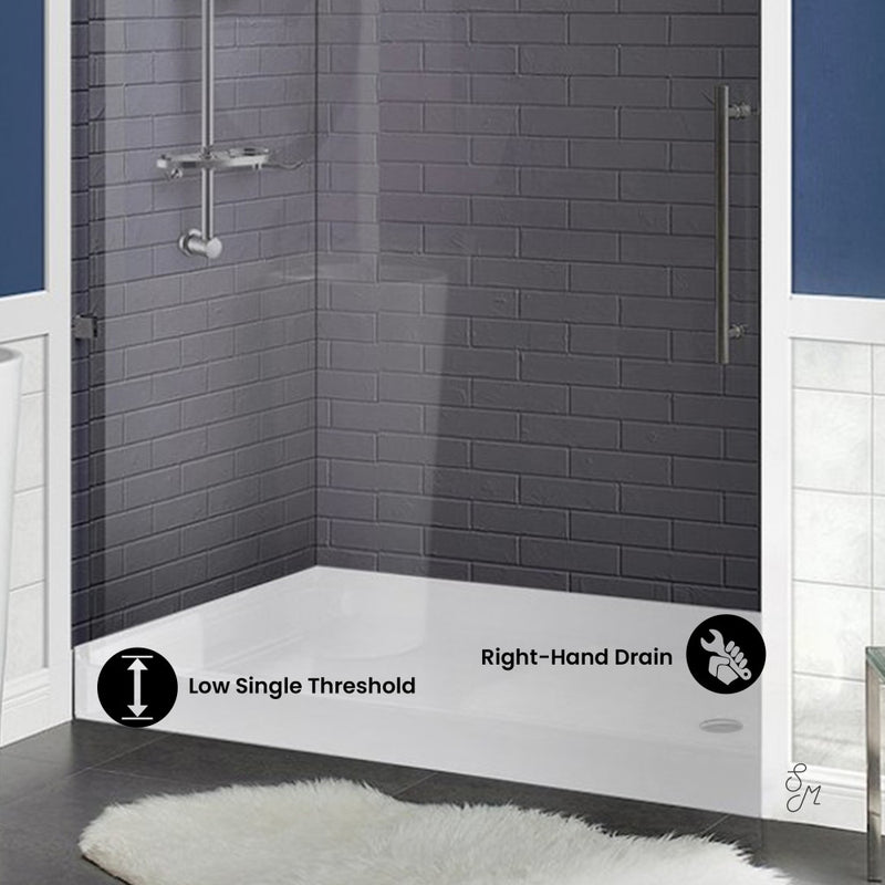 Voltaire 60" x 36" Acrylic White Single-Threshold, Right-Hand Drain, Shower Base