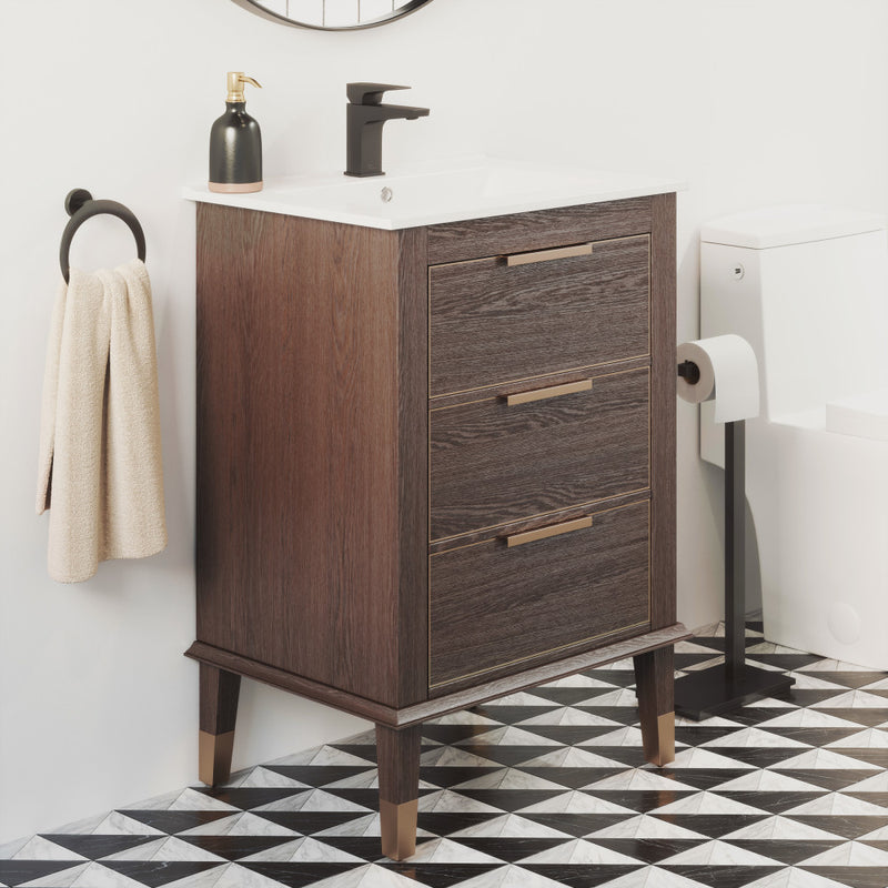 Hugo 24" Freestanding Bathroom Vanity in Brown Oak with Sink Top