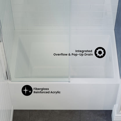 Voltaire 48 x 32 Skirted Right Drain Soaking Apron Bathtub in Glossy White with Integrated Overflow, Drain Included