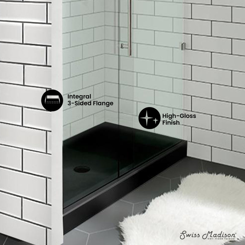 Voltaire 60" x 30" Acrylic Black, Single-Threshold, Center Drain, Shower Base