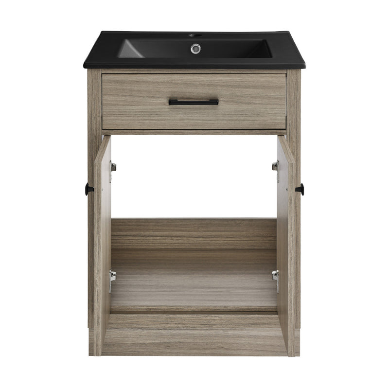 Burdon 24 in. Brown Oak Bathroom Vanity With Black Ceramic Sink Top