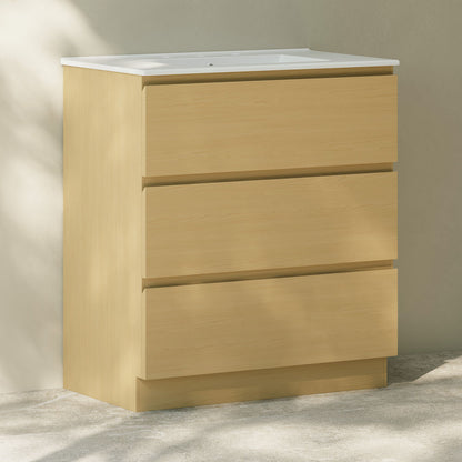 Liberte 30" Freestanding Bathroom Vanity in Natural Oak with 3-Hole Widespread Sink Top