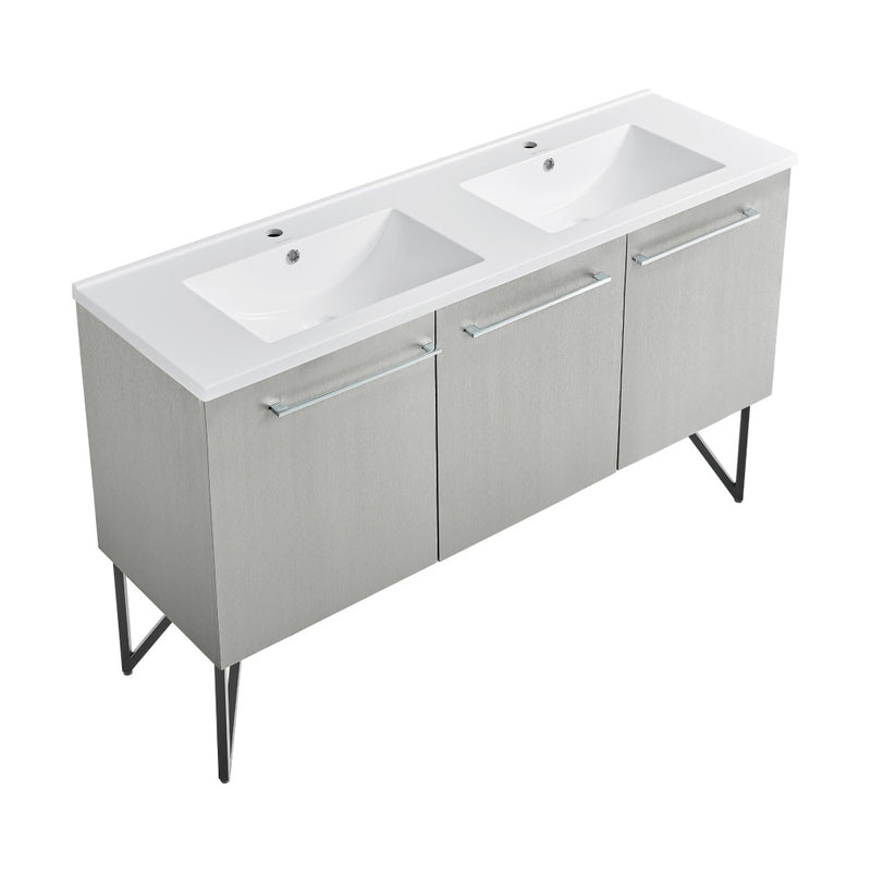 Annecy 60" Freestanding Bathroom Vanity in Gray with Sink Top