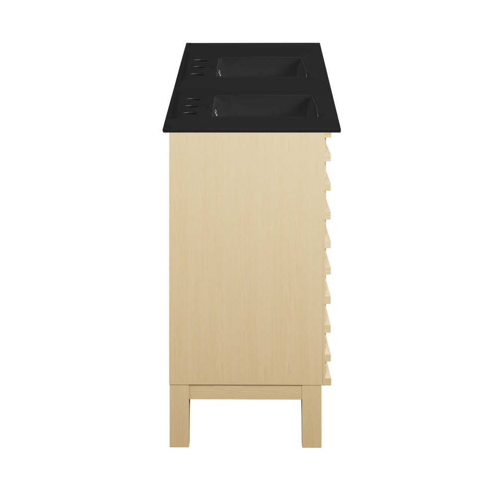 Cascade 48 in. Natural Oak, Double Basin Bathroom Vanity With Black, 3-Hole Ceramic Sink Top