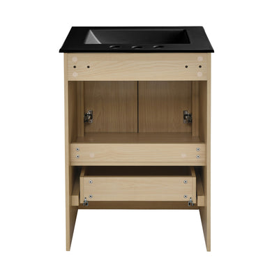 Virage 24 in. Brown Oak Bathroom Vanity With Black, 3-Hole Ceramic Sink Top