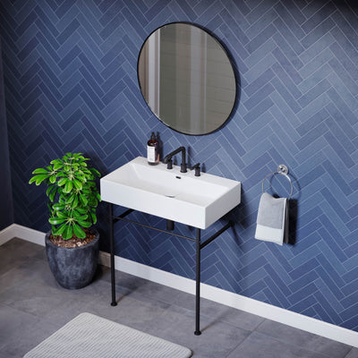 Claire 30" Console Sink White Basin Black Legs with 8" Widespread Holes