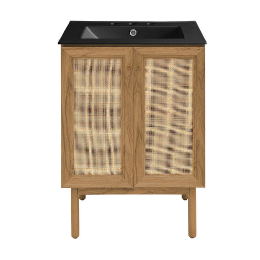 Classe 24" Freestanding Bathroom Vanity in Golden Oak with Black 3-Hole Centerset Sink Top