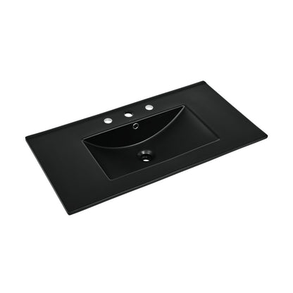 36" 3-Hole Widespread Vanity Sink Top in Glossy Black