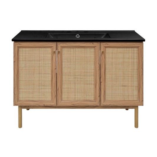 Classe 48" Freestanding Bathroom Vanity in Golden Oak with Black 3-Hole Widespread Sink Top