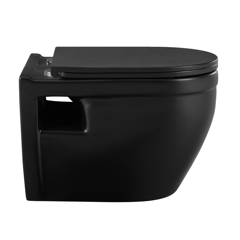 Ivy Wall-Hung Toilet Bundle 0.8/1.6 GPF Dual Flush in Matte Black with Brass Flush Plate