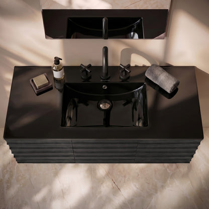 48" 3-Hole Widespread Vanity Sink Top in Glossy Black