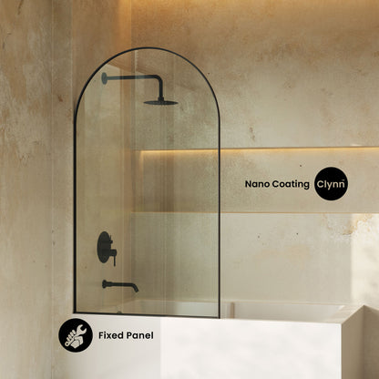 Porte 34 x 58 Framed Fixed 3/8 in. (10mm) Clear Tempered Glass Tub Door with Black Matte Frame