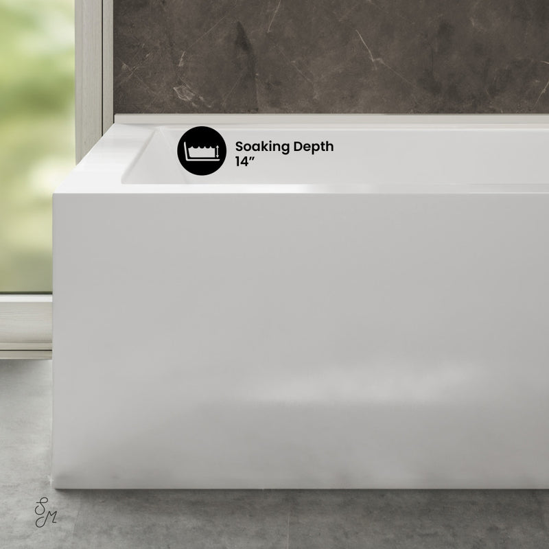 Voltaire 72 x 36 Right Drain Soaking Alcove Corner Apron Bathtub in Glossy White