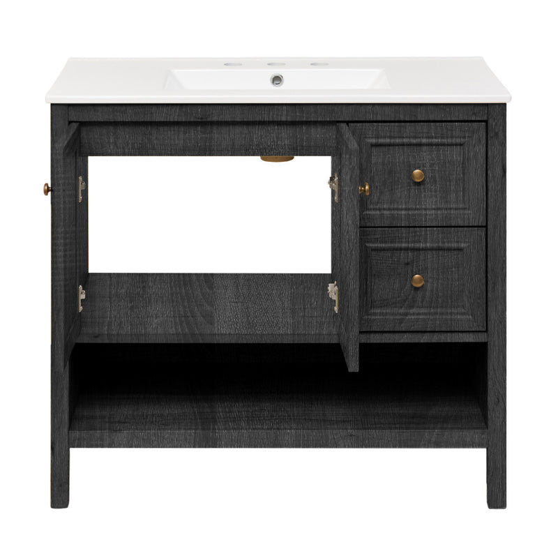 Chateau 36" Freestanding Bathroom Vanity in Black Oak with 3-Hole Widespread Sink Top