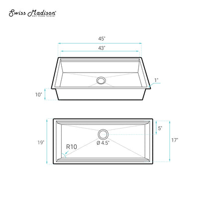 Rivage 45 x 19 Single Basin Undermount Kitchen Workstation Sink