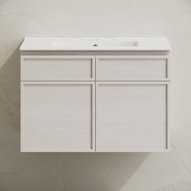 St. Tropez 30" Wall-Mounted Bathroom Vanity in White Oak with 3-Hole Widespread Sink Top