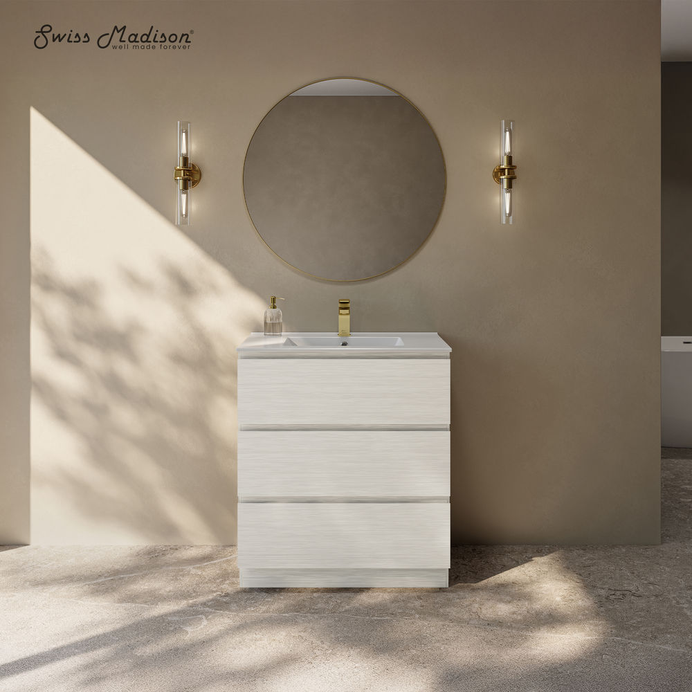 Liberte 30" Freestanding Bathroom Vanity in White Oak with Sink Top