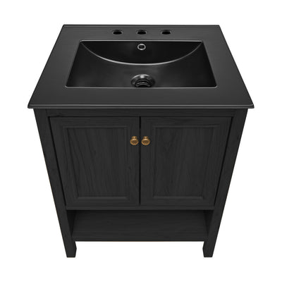 Château 24" Freestanding Bathroom Vanity in Black Oak with Black 3-Hole Widespread Sink Top