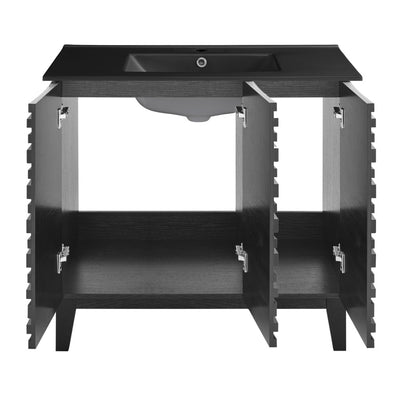 Cascade 36 in. Black Oak Bathroom Vanity With Black Ceramic Sink Top