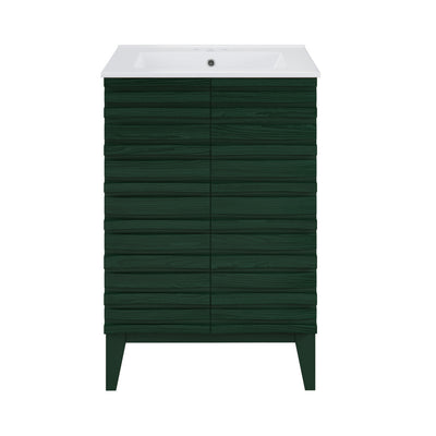 Cascade 24" Freestanding Bathroom Vanity in Green Oak with 3-Hole Centerset Sink Top