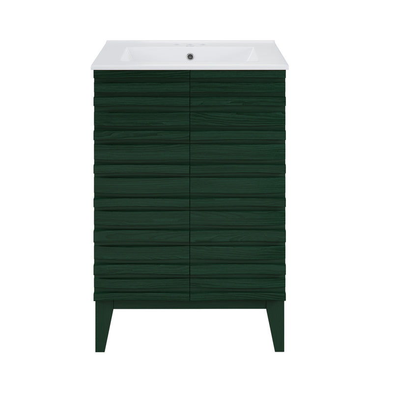 Cascade 24" Freestanding Bathroom Vanity in Green Oak with 3-Hole Centerset Sink Top