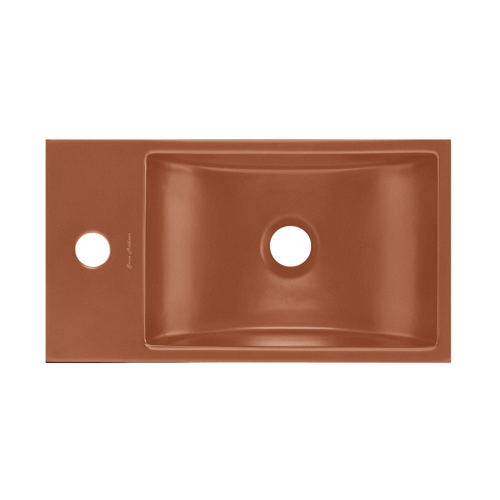 Lisse 16" Concrete Rectangle Wall-Mounted Sink with Left Side Faucet Mount in Matte Terracotta