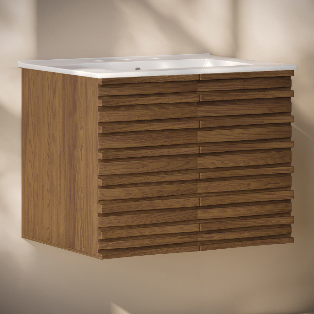 Cascade 30" Wall-Mounted Bathroom Vanity in Brown Oak with 3-Hole Widespread Sink Top
