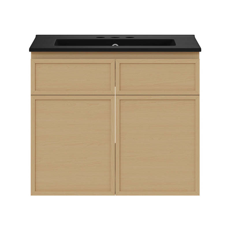 St. Tropez 24" Wall-Mounted Bathroom Vanity in Natural Oak with Black 3-Hole Widespread Sink Top