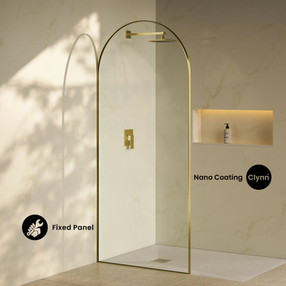 Porte 34 x 76 Framed Fixed 3/8 in. (10mm) Clear Tempered Glass Shower Door with Gold Brushed Frame
