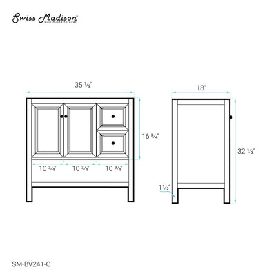 Château 36" Freestanding Bathroom Vanity Cabinet without Top in Golden Oak