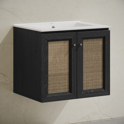 Classe 24" Wall-Mounted Bathroom Vanity in Black Oak with Single Faucet Hole Vanity Top