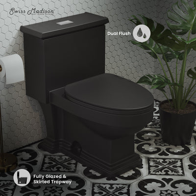 Voltaire One-Piece Elongated Toilet Dual-Flush 1.1/1.6 gpf in Matte Black