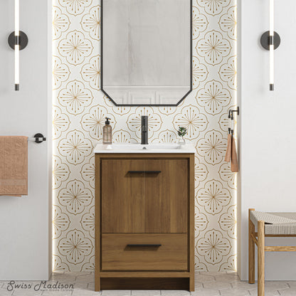 Virage 24" Freestanding Bathroom Vanity in Brown Oak with Sink Top