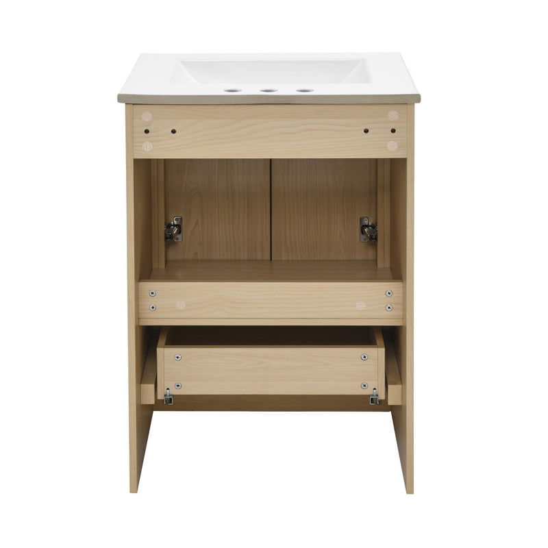 Virage 24 in. Brown Oak Bathroom Vanity With White, 3-Hole Ceramic Sink Top