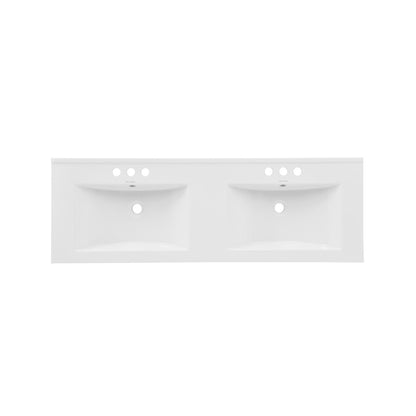 48" 3-Hole Centerset Double Basin Vanity Sink Top in Glossy White