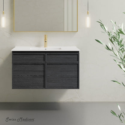 St. Tropez 36" Wall-Mounted Bathroom Vanity in Black Oak with Sink Top