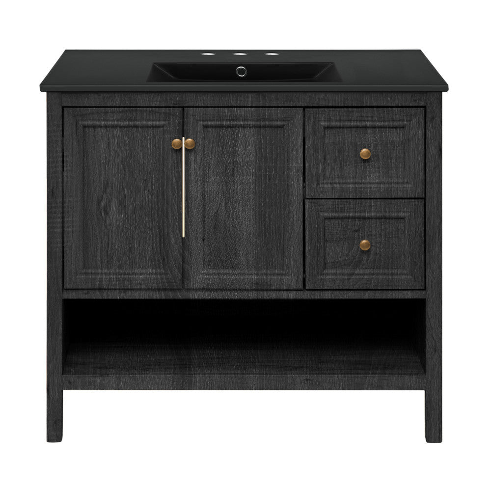 Chateau 36" Freestanding Bathroom Vanity in Black Oak with Black 3-Hole Widespread Sink Top