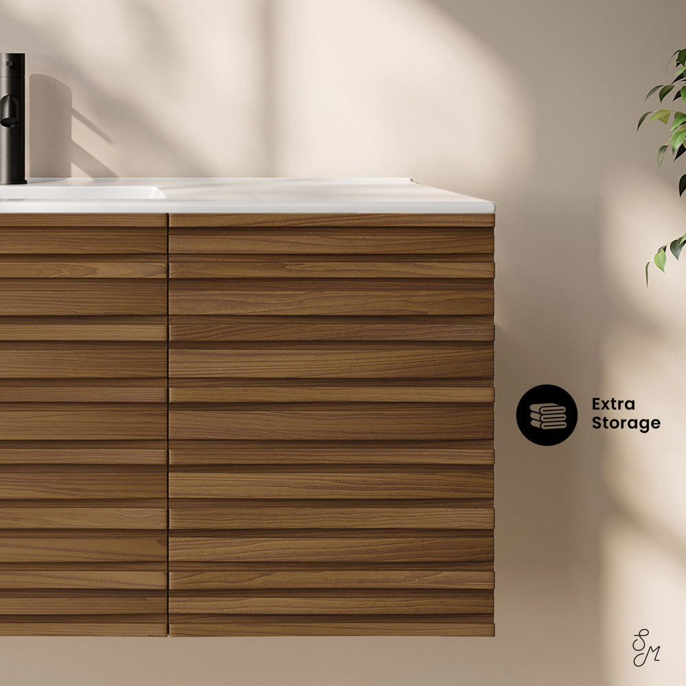 Cascade 48" Wall-Mounted Bathroom Vanity in Brown Oak with Sink Top