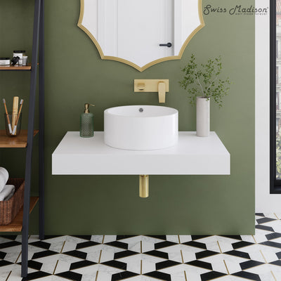 Monaco 36" Floating Bathroom Shelf with Vessel Sink in Glossy White