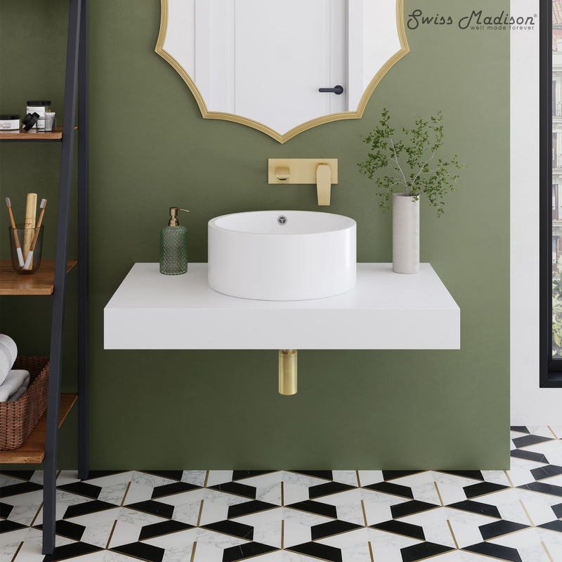 Monaco 36" Floating Bathroom Shelf with Vessel Sink in Glossy White