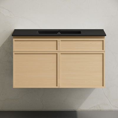 St. Tropez 36" Wall-Mounted Bathroom Vanity in Natural Oak with Black Sink Top