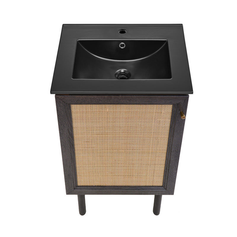 Classe 18 in. Black Oak Bathroom Vanity With Black Ceramic Sink Top