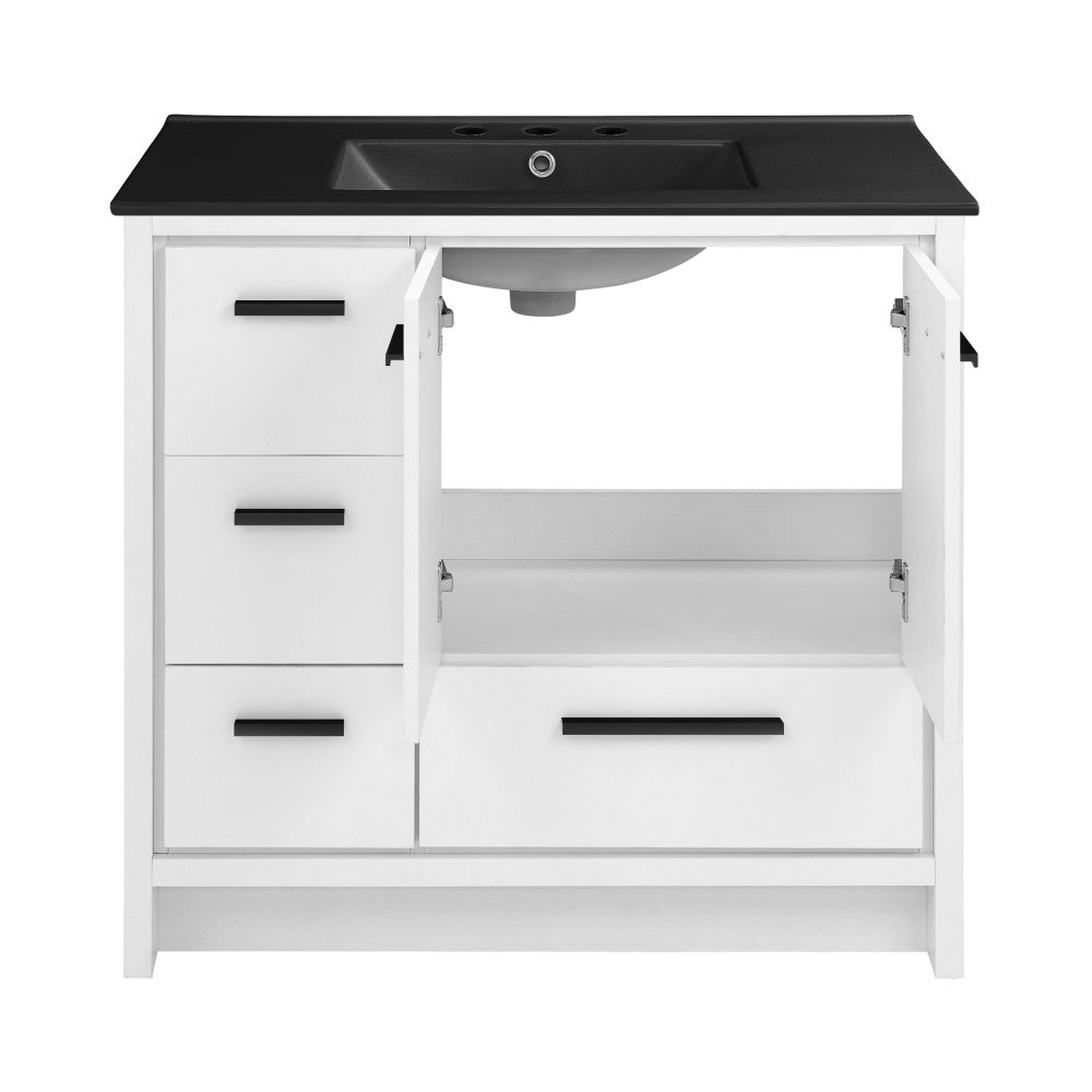 Virage 36 in. White Bathroom Vanity With Black, 3-Hole Ceramic Sink Top